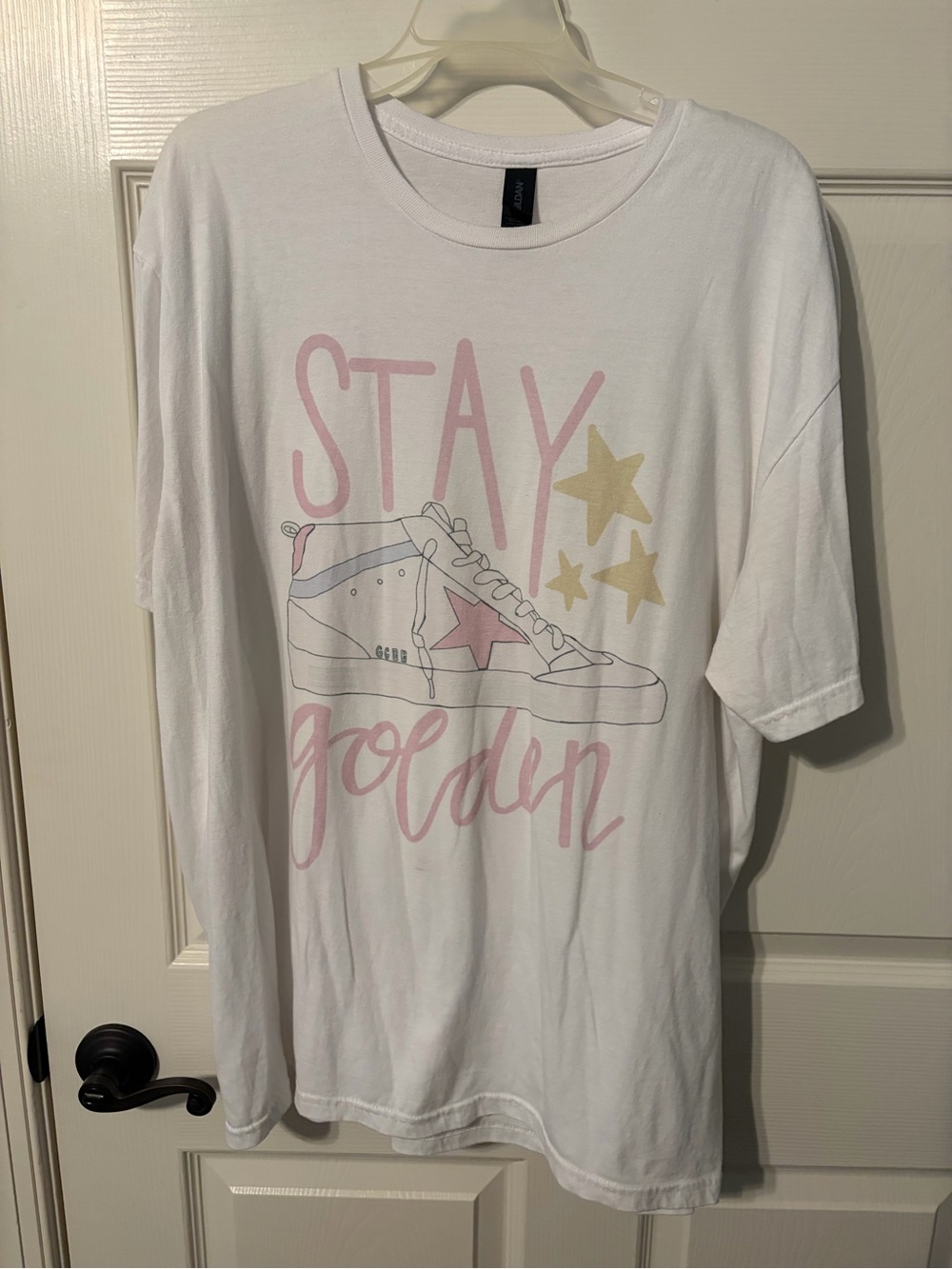 Gildan White Tee with Pink Sneaker & Gold Stars Graphic